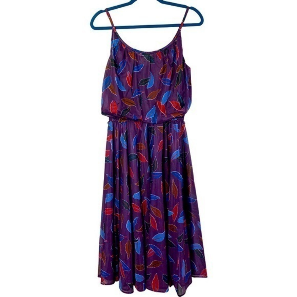 IT'S A LEHIGH Vintage Purple Leaf Print Semi-Sheer‎ Dress